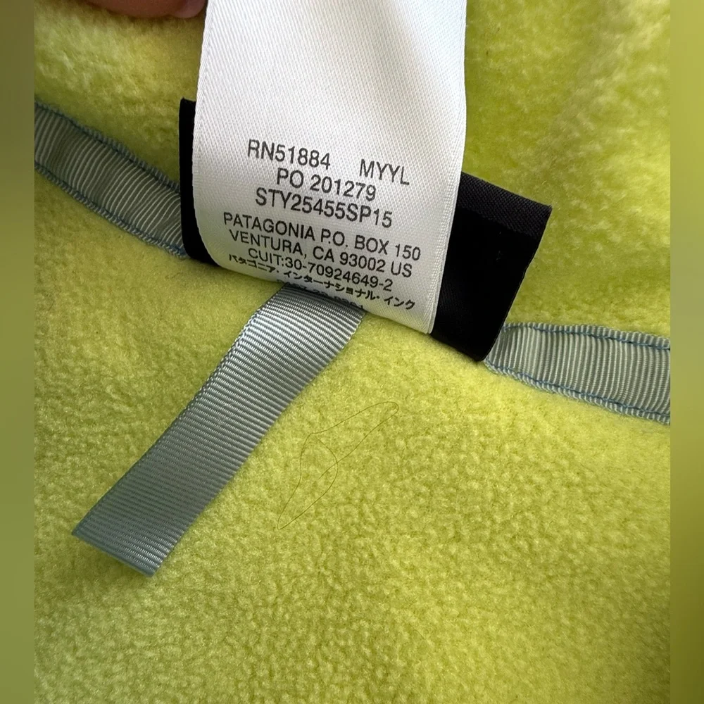 Patagonia Neon Yellow Fleece Pullover with Teal Accents